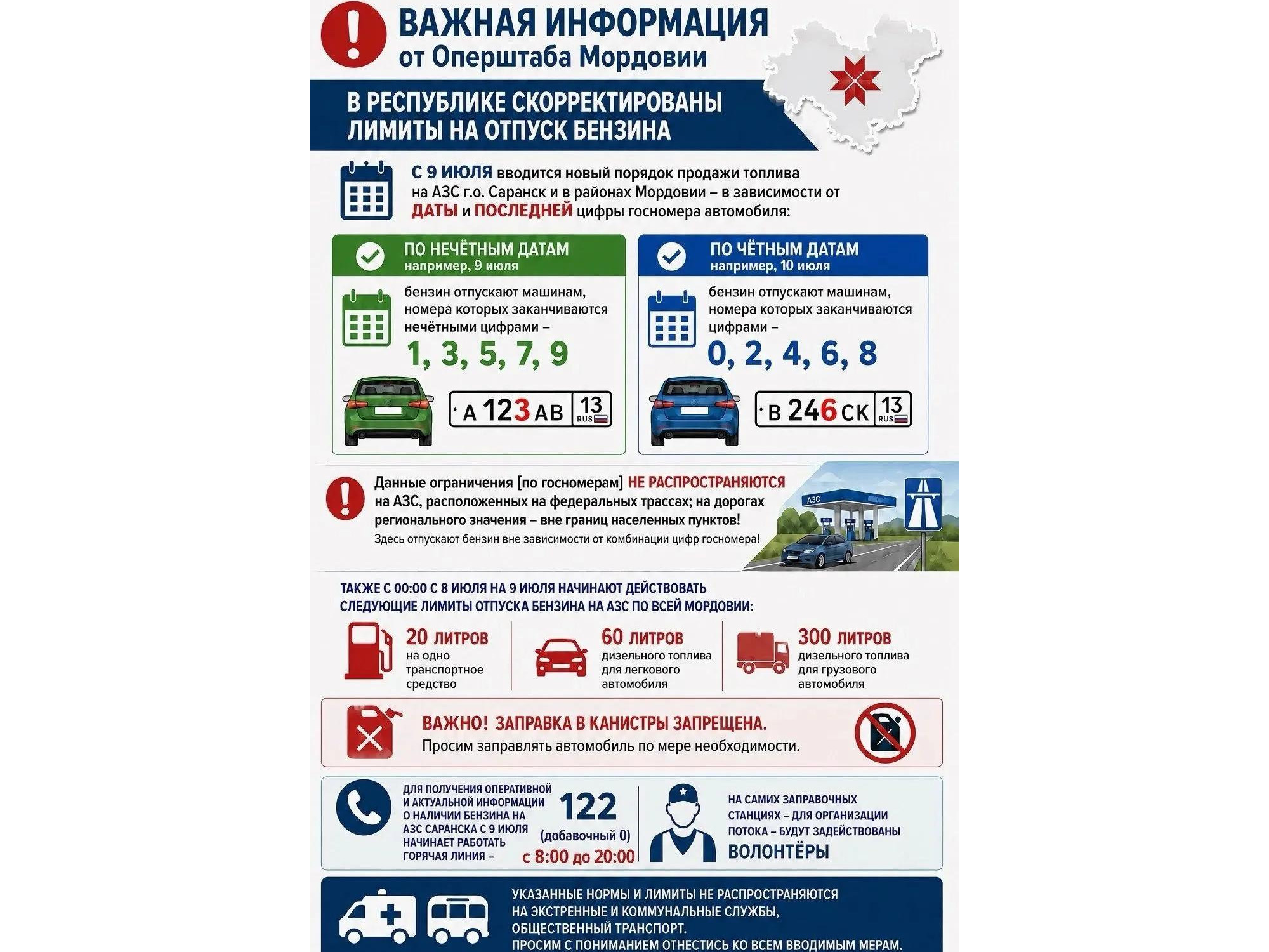 ❗️Важная информация от Оперштаба Мордовии: в республике скорректированы лимиты на отпуск бензина.