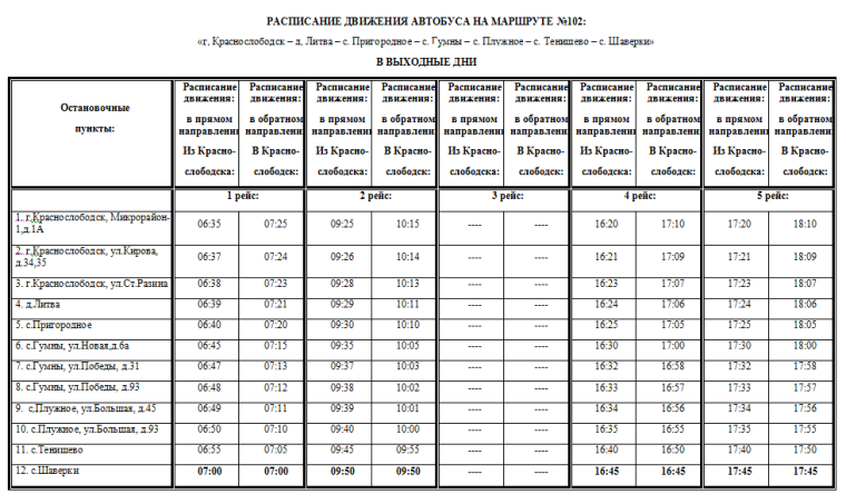 Расписание движения транспортных средств и тарифы с 03.01.2023 г. по 31.01.2023 г..